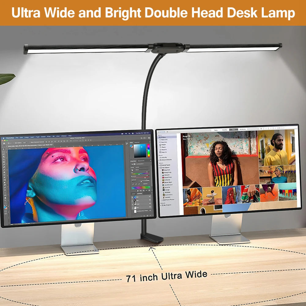 Lámpara de Escritorio LED de Uno o Dos Cabezales con Atenuación Continua, 3 Colores, Cuidado Ocular para el Hogar, Oficina, Luz de Lectura, Lámpara Flexible Ajustable