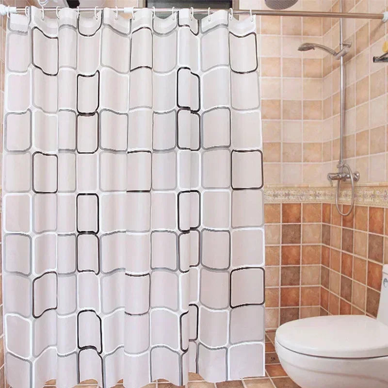 Cortinas de ducha de baño Impermeable Cortina de baño PEVA Patrón geométrico moderno a cuadros Decoración del hogar de granja Translúcido