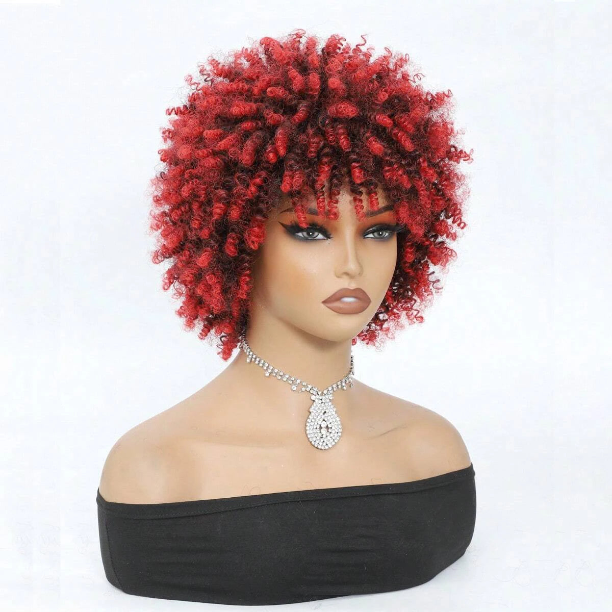 Short Kinky Curly Wig with Bangs
