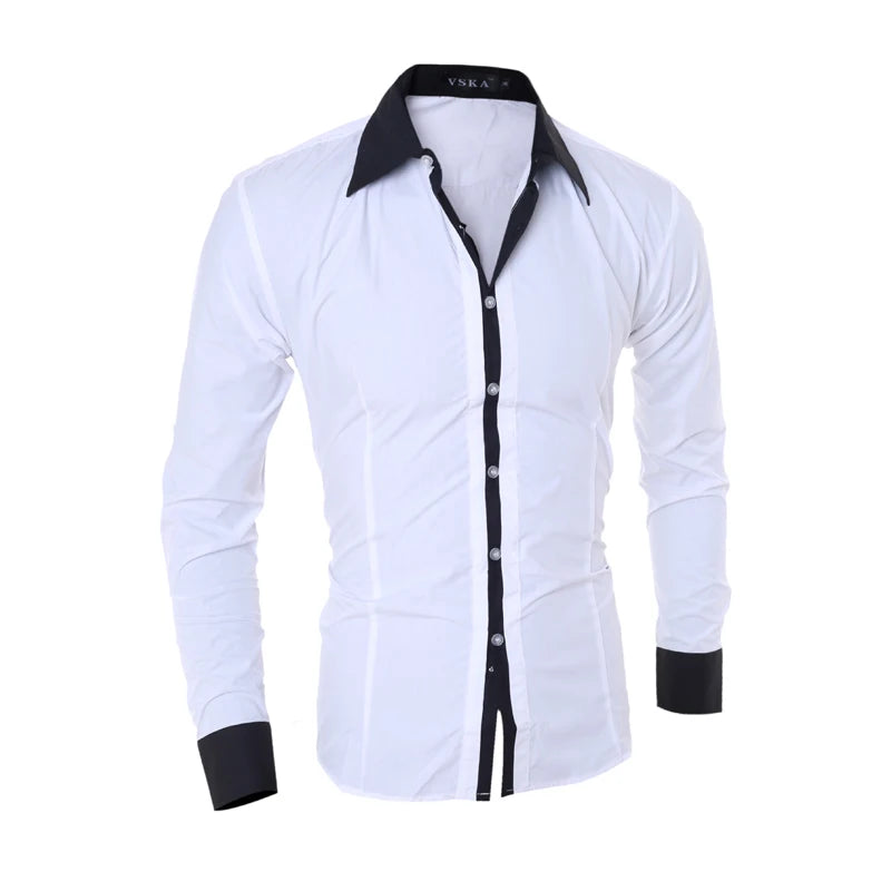 Men Long Sleeve Shirt Spring Striped Shirts Slim Fit Male Casual Social Patchwork Shirt Turn-down Collar Camisa Masculina