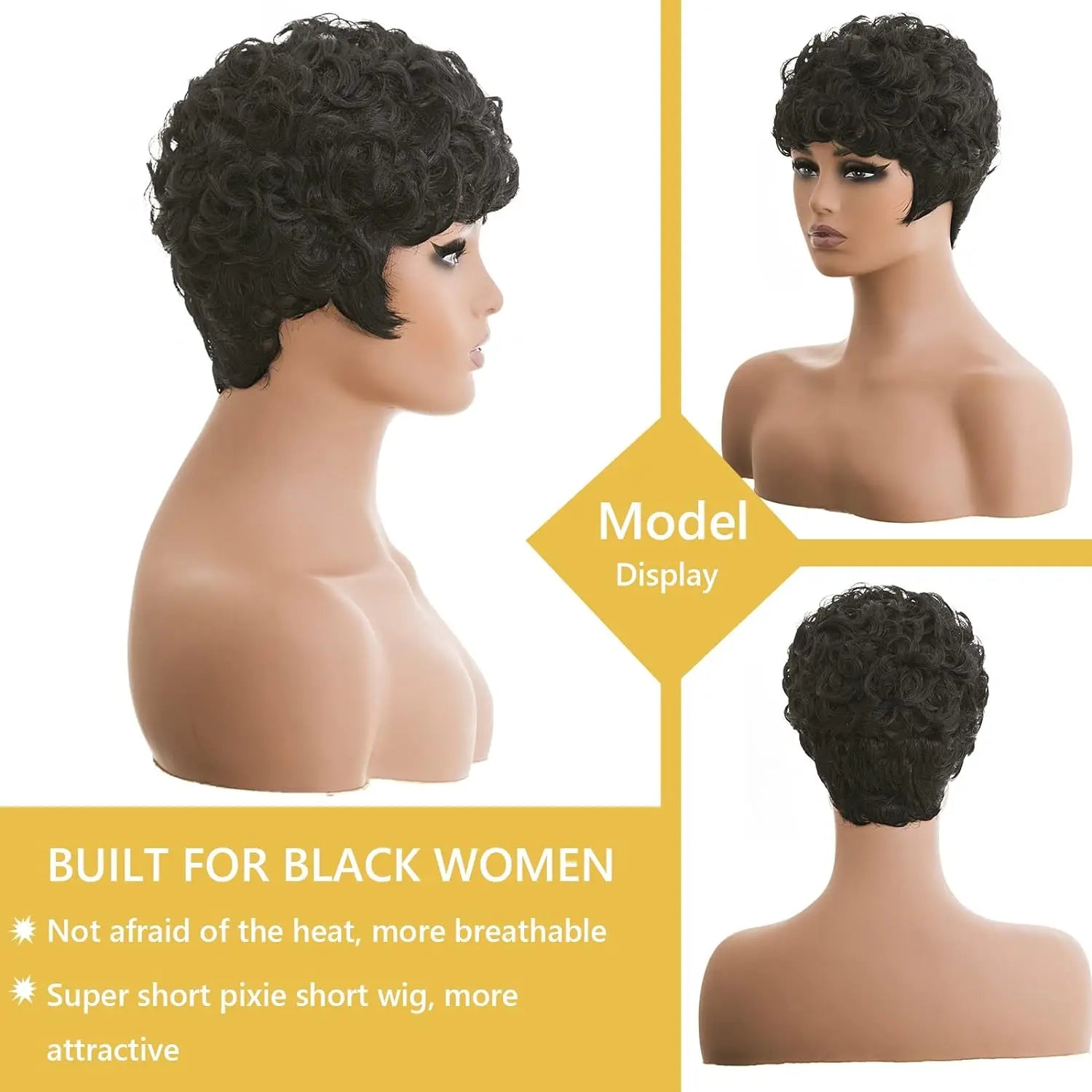 Short Pixie Cut Wig for Black Women, Short Afro Natural Black Pixie Wigs Short Pixie Wig Short Pixie Wigs for Black Women Africa