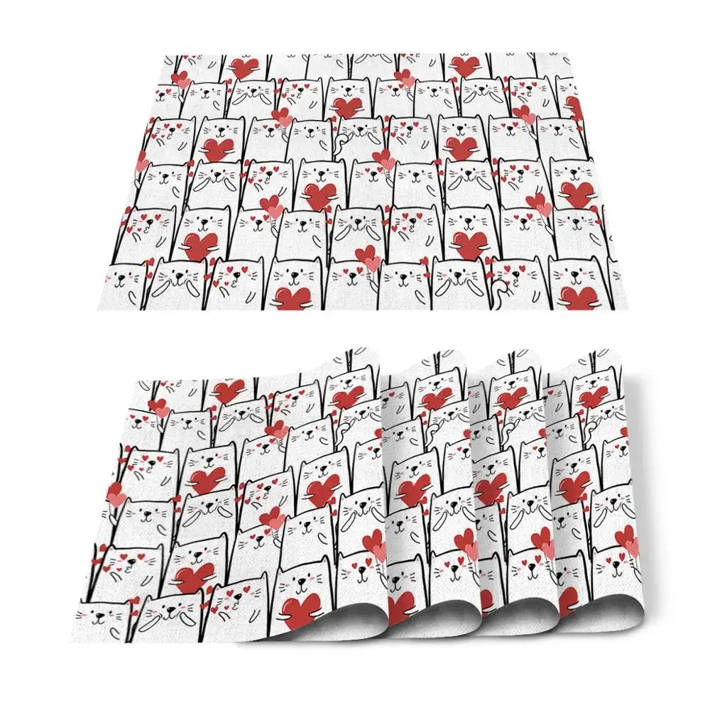 Individuales para mesa de comedor con diseño de gato, animal, lindo, blanco y negro, para mascotas, para cocina, bar, posavasos