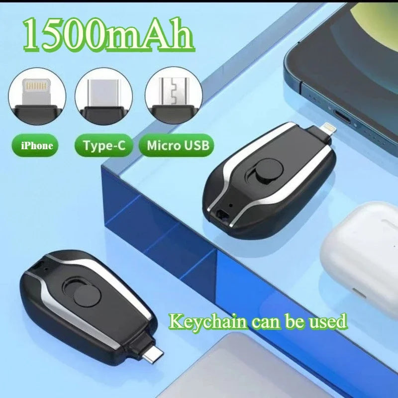 Power Bank Portátil de 1500mAh Mini Llavero Para Android Cargador de Emergencia Cargador Portátil