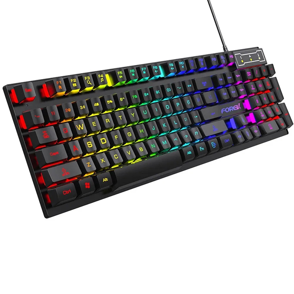 Teclado mecánico retroiluminado de 104 teclas, teclado de juego con cable, teclado luminoso resistente al agua y juego de ratón para PC, portátil, oficina para jugadores