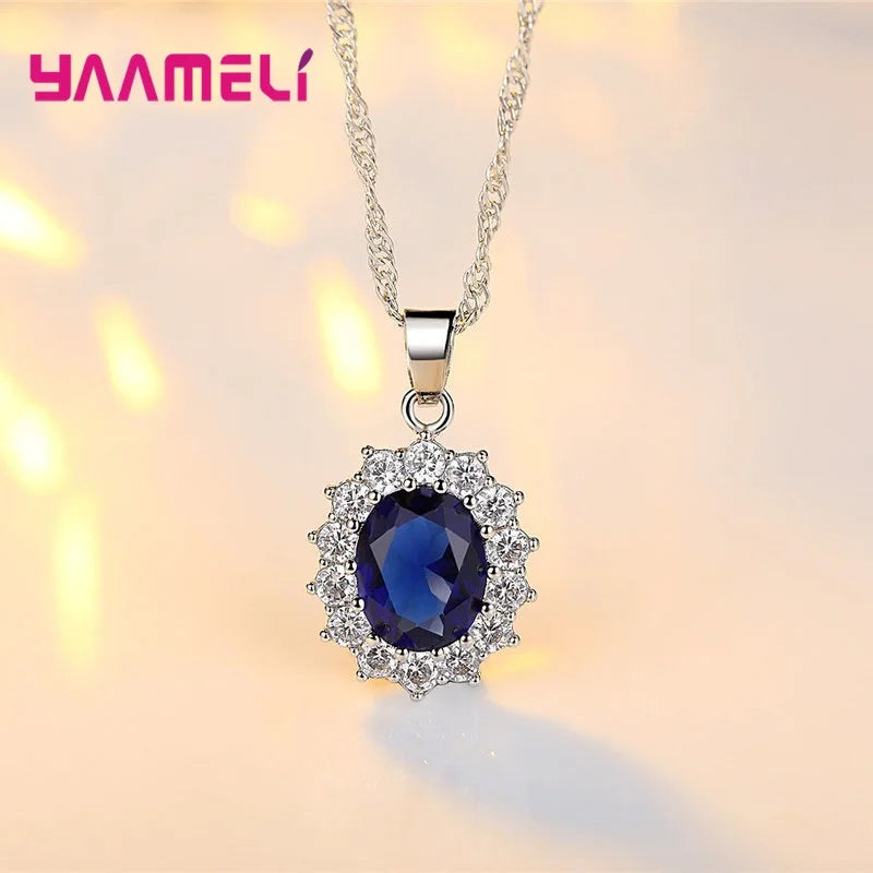 Juegos de joyería de compromiso para boda de mujer, 100% auténticos, de plata de ley 925, diseño clásico de flor ovalada con circonitas cúbicas brillantes