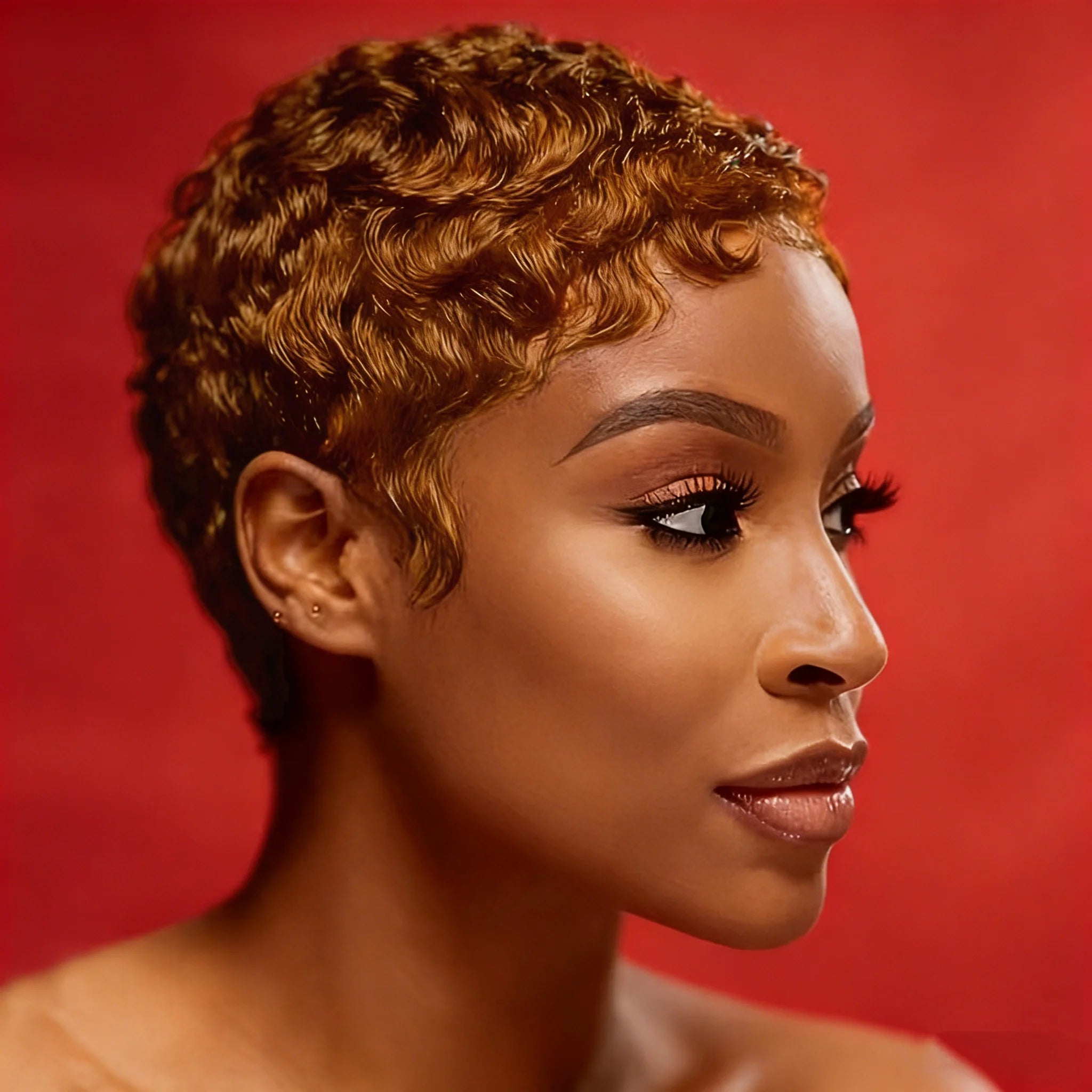 Brazilian Human Hair Short Colored Straight Pixi Cut Wig With Bangs Full Machine Made For Women