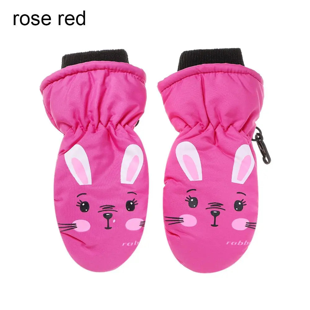 Moda Antideslizante Niños Niñas Dibujos Animados Conejo Guantes de Esquí Infantiles Manoplas Deportivas Impermeables Gruesas Cálidas