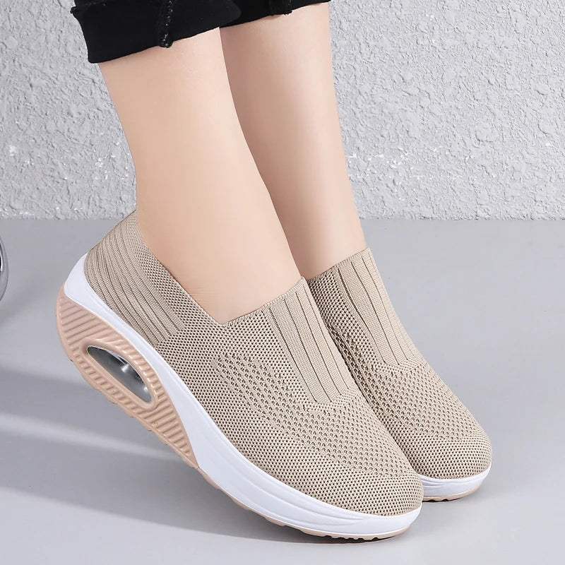 Zapatillas de deporte para mujer, zapatos vulcanizados, zapatos de plataforma de moda para mujer, zapatos planos sólidos, zapatos casuales transpirables con cuña para caminar o correr