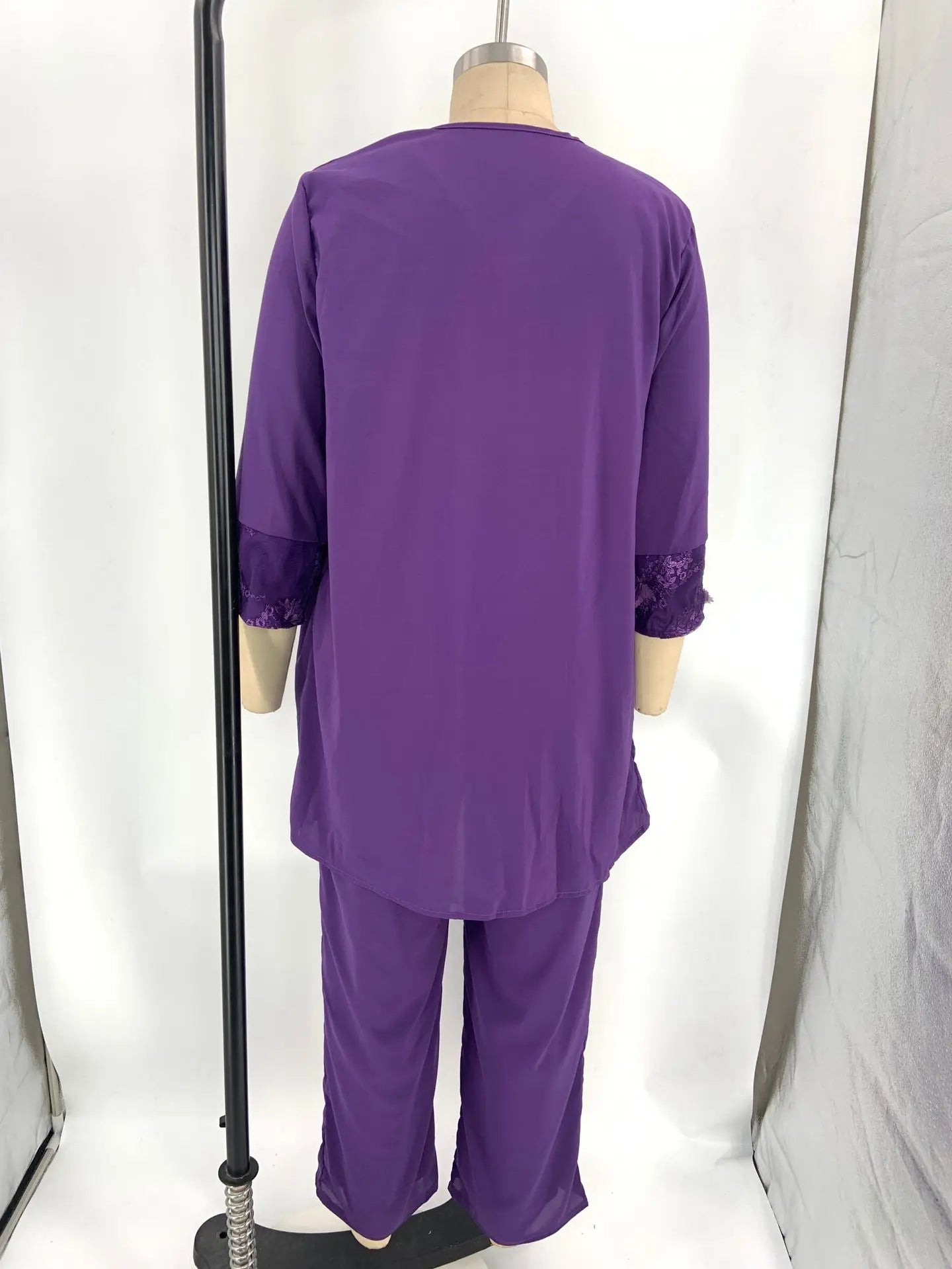 Conjuntos elegantes de pantalones para mujer, traje formal de oficina, tallas grandes, gasa, encaje, pantalones rectos, cárdigan, tops, conjuntos de 3 piezas para mujer