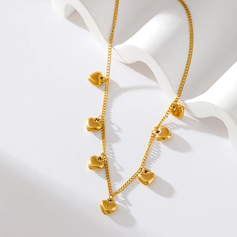 EILIECK 316L Stainless Steel Heart Love Pendant Necklace For Women Fashion New 18K Gold Plated Neck Chain Jewelry Collar Gift
