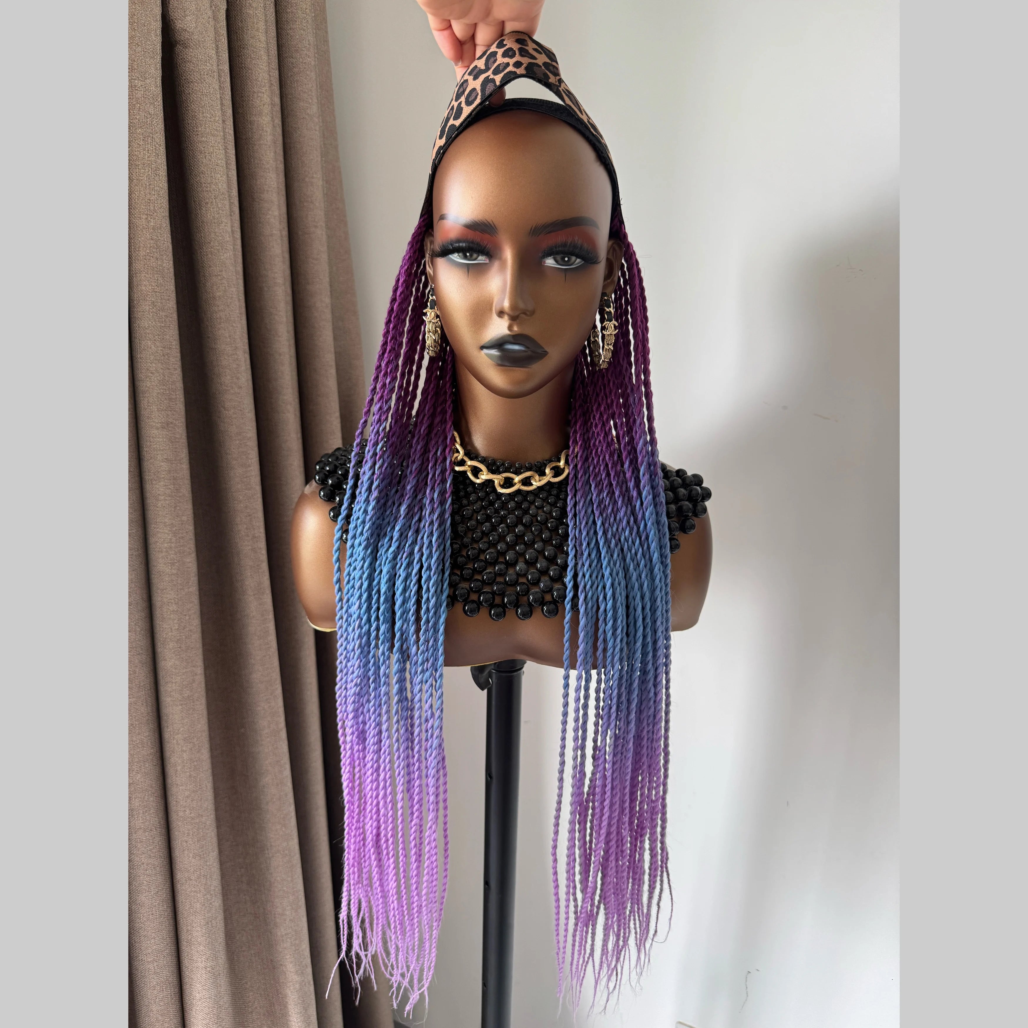 WIGERA Long 24Inch Ombre Fantasy Senegalese Twist Braided Synthetic Wig With Headband Turban Modular Design For Black Women