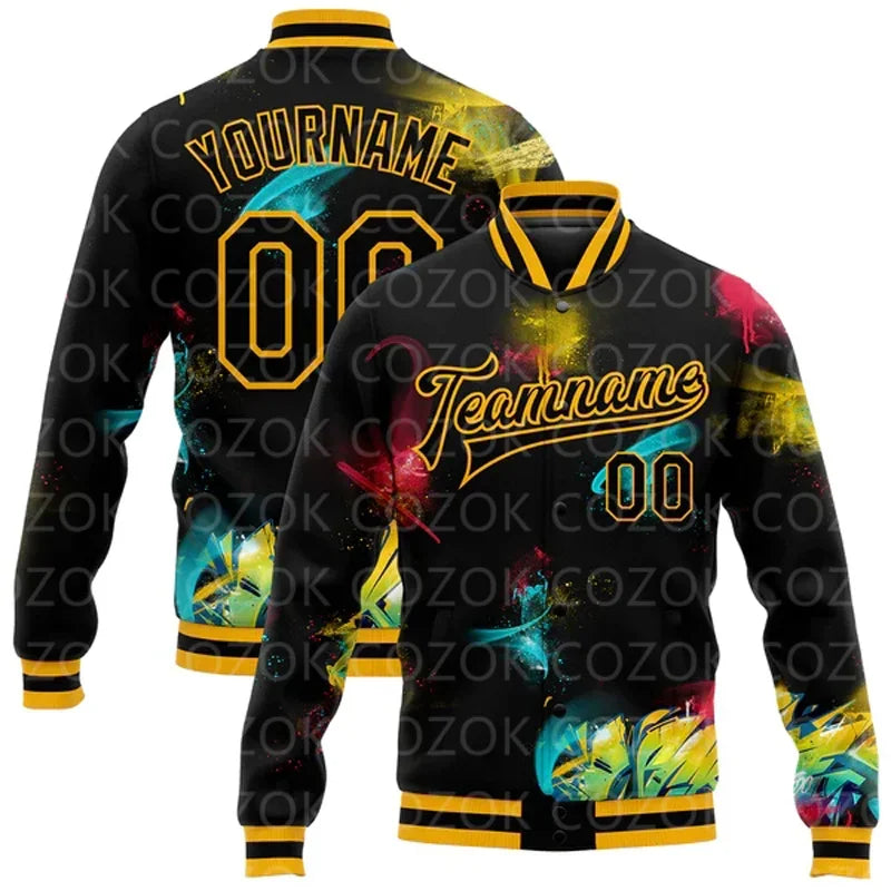 Veste de baseball personnalisée avec motif cocotier 3D – Style bomber universitaire à boutons-pression