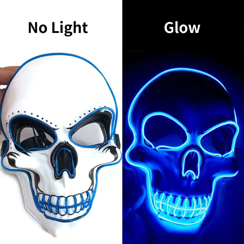 Máscara de calavera de terror de Halloween, máscara de luz fría LED, máscara LED de Halloween, máscara de cosplay, decoración de fiesta de Halloween, máscaras de calavera luminosas