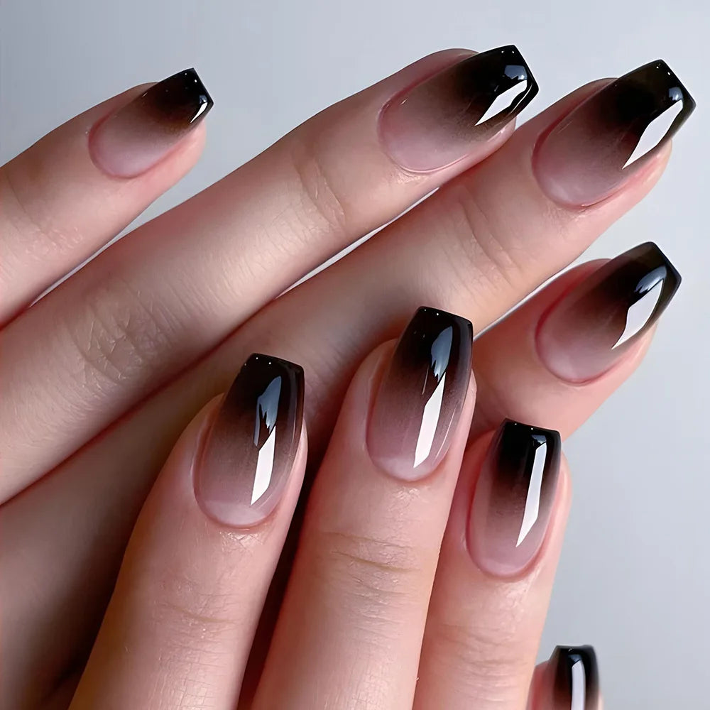 24 Uds uñas postizas de degradado blanco, cortas, cuadradas, bailarina, sencillas, de presión, usables, de color nude, puntas de manicura de cubierta completa