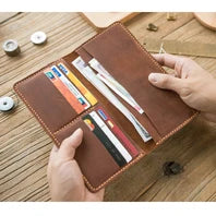 Cartera de lujo hecha a mano de cuero genuino Crazy Horse para hombre, cartera pequeña de cuero para hombre, monedero corto con clip para billetes, bolsa para dinero, café negro
