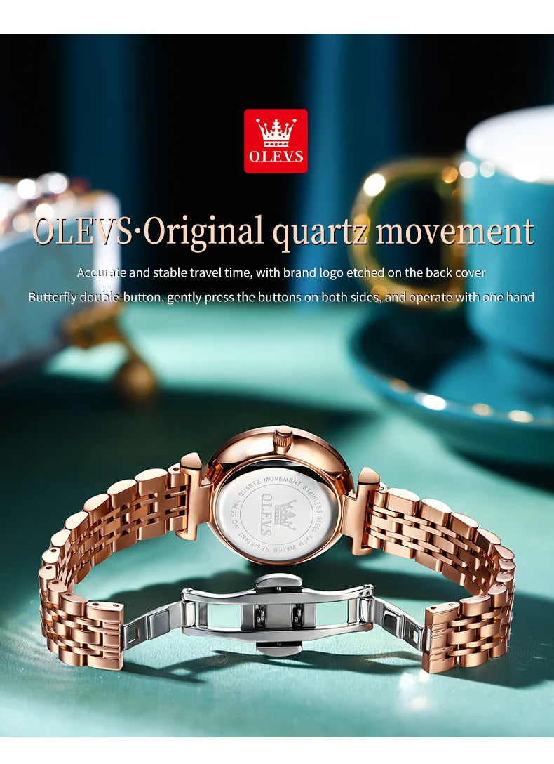 OLEVS 5536 Reloj de mujer de alta calidad con diseño de joyas elegantes, reloj de cuarzo impermeable, reloj de lujo de oro rosa para mujer Reloj Mujer