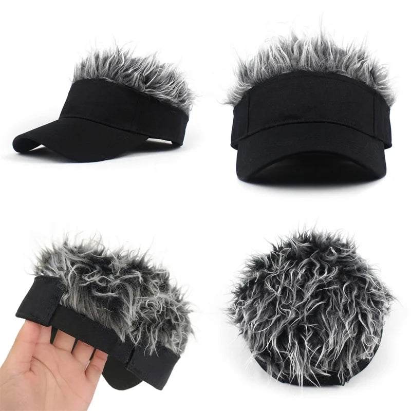 Sombrero de ala ancha con pelo sintético peinado con pinchos, gorra de béisbol de golf anti-UV para hombres y mujeres africanos, gorra de sol con pelo falso para deportes, correr, viseras de protección solar