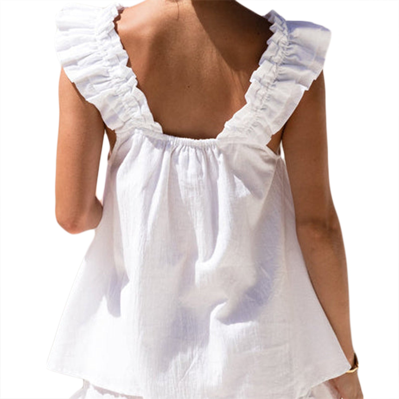 Conjuntos de Pijama para Mujer de Verano de 2 Piezas, Pijama de Mujer, Chaleco sin Mangas sin Espalda + Pantalones Cortos con Volantes de Color Liso