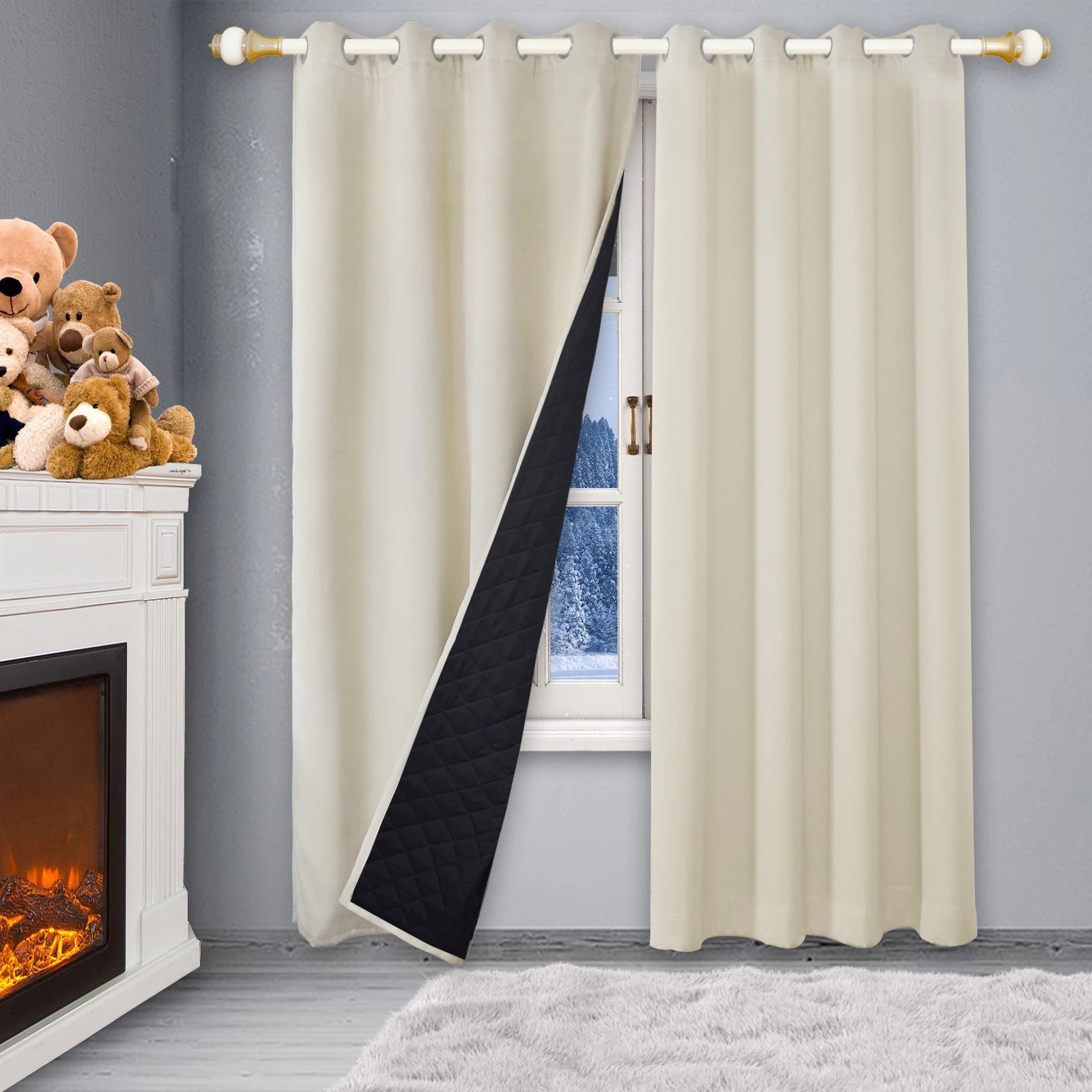 Rideaux en coton épais pour l'hiver - Isolation thermique matelassée, panneaux 100 % occultants et coupe-vent pour occulter la pièce