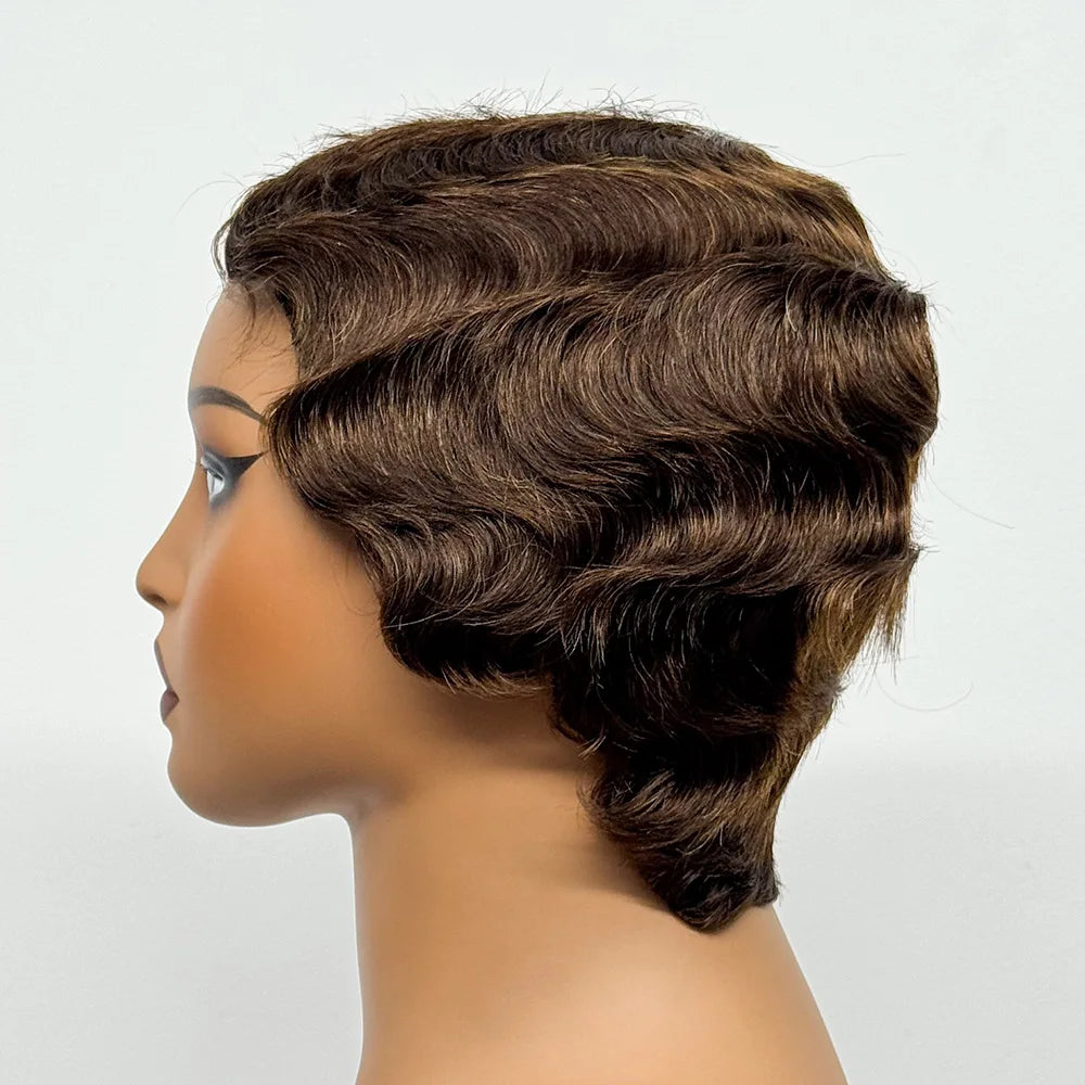 Full Machine Made Wigs Pixie Cut Short Bob Loose Wave Human Hair Wigs Curly Wave Bob Glueless Wigs Remy Hair for Black Women