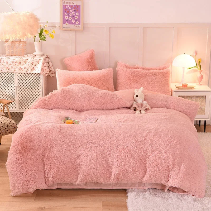 Juego de funda nórdica de felpa de lujo de 3/4 piezas – Ropa de cama cómoda y suave, perfecta para el confort del dormitorio, ideal para habitaciones de invitados y estética de dormitorios universitarios.