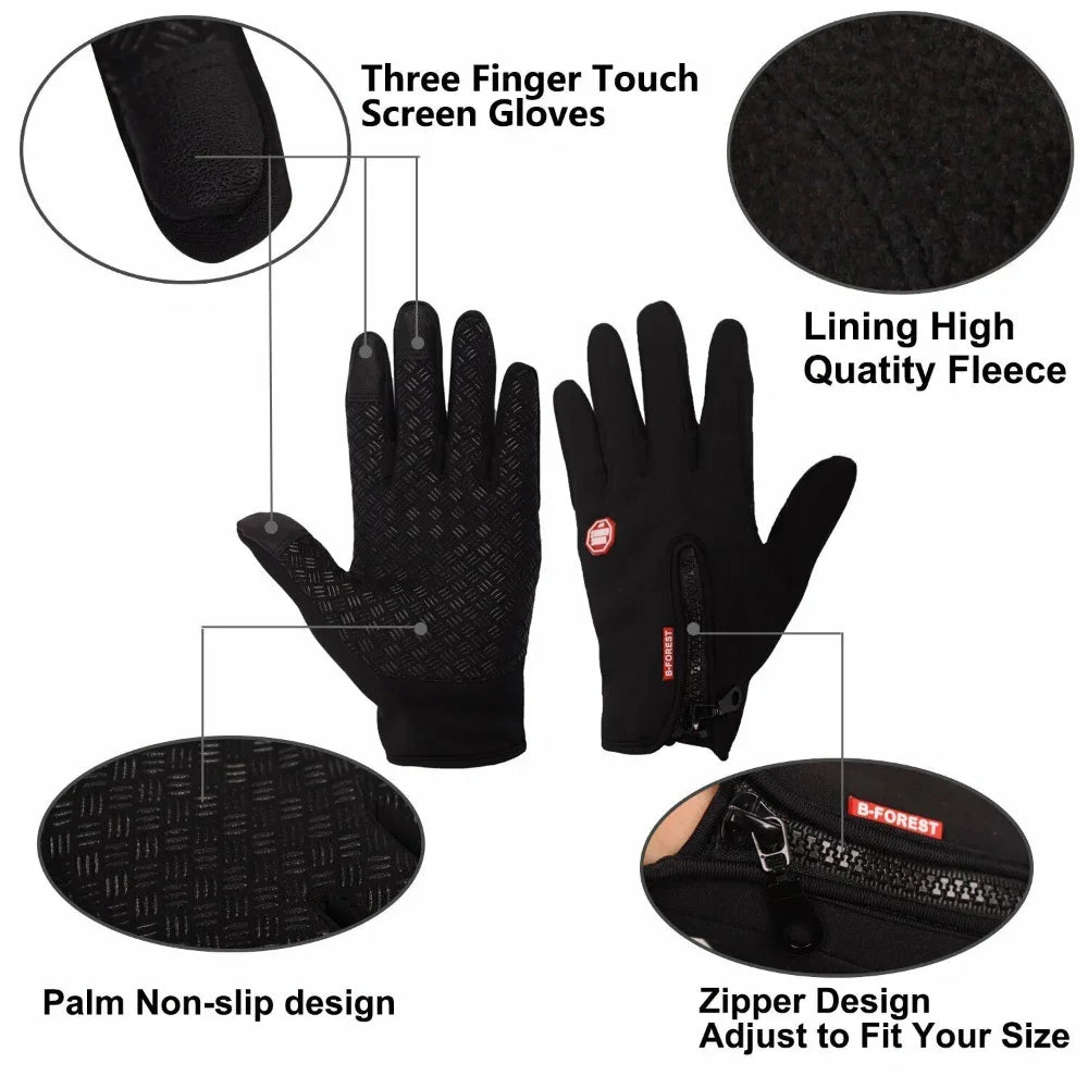 Guantes de Invierno con Pantalla Táctil, Térmicos Cortavientos para Clima Frío, Deportes, Hombres, Mujeres, Ciclismo al Aire Libre, Motocicleta, Antideslizantes
