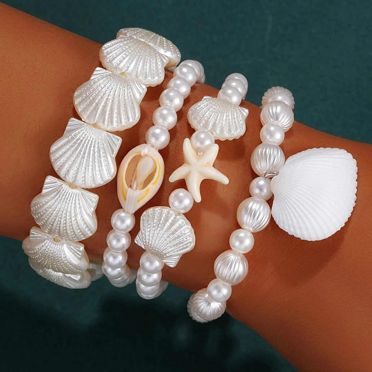 Juego de Pulseras de Cuentas de Estrellas de Mar y Conchas Bohemias para Mujer, Moda Verano Playa, Pulseras de Perlas Multicapa Apiladas, Regalos de Joyería para Fiestas