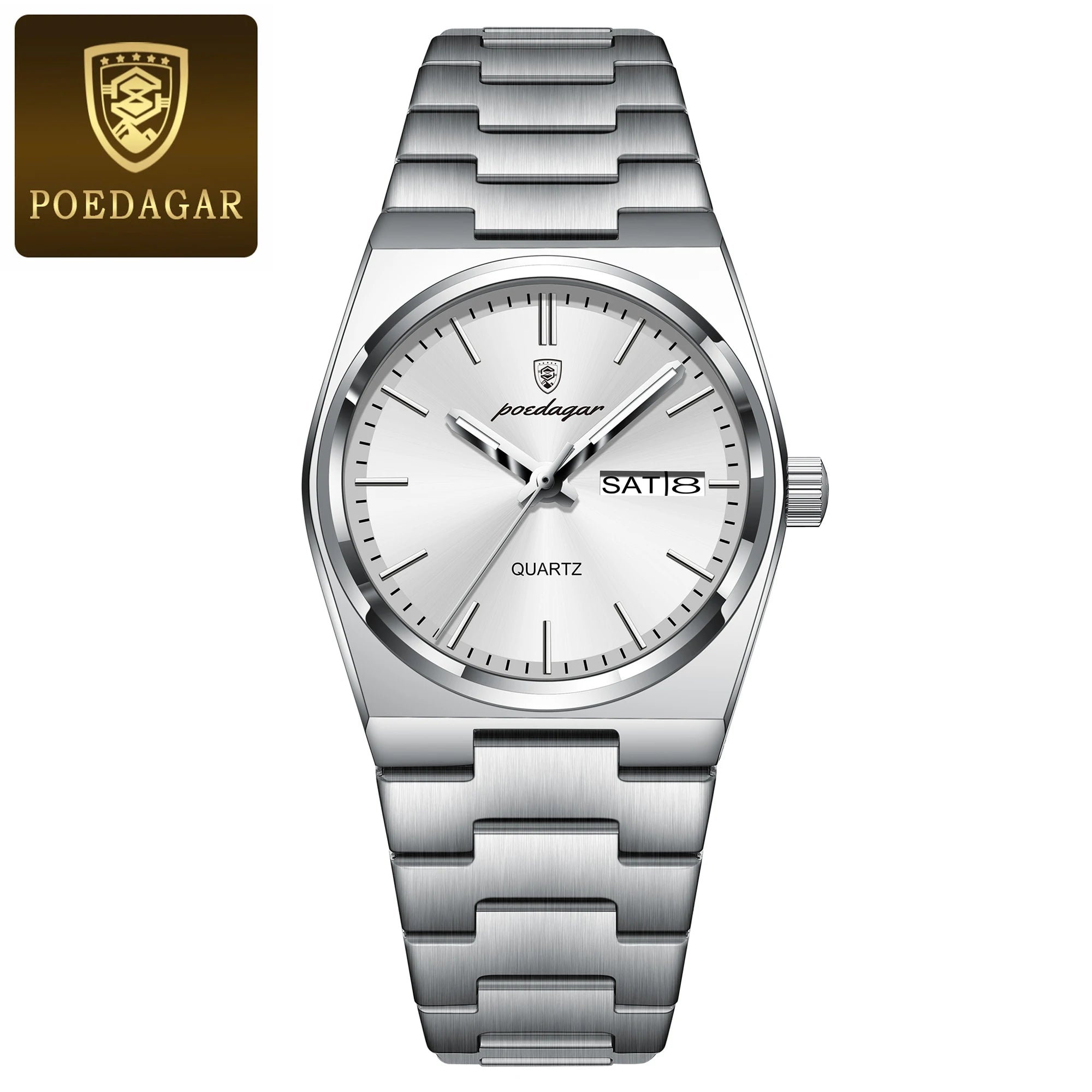 POEDAGAR Relojes Elegantes para Mujer Impermeable Luminoso Fecha Semana Reloj de Cuarzo de Acero Inoxidable para Mujer Reloj de Pulsera de Moda