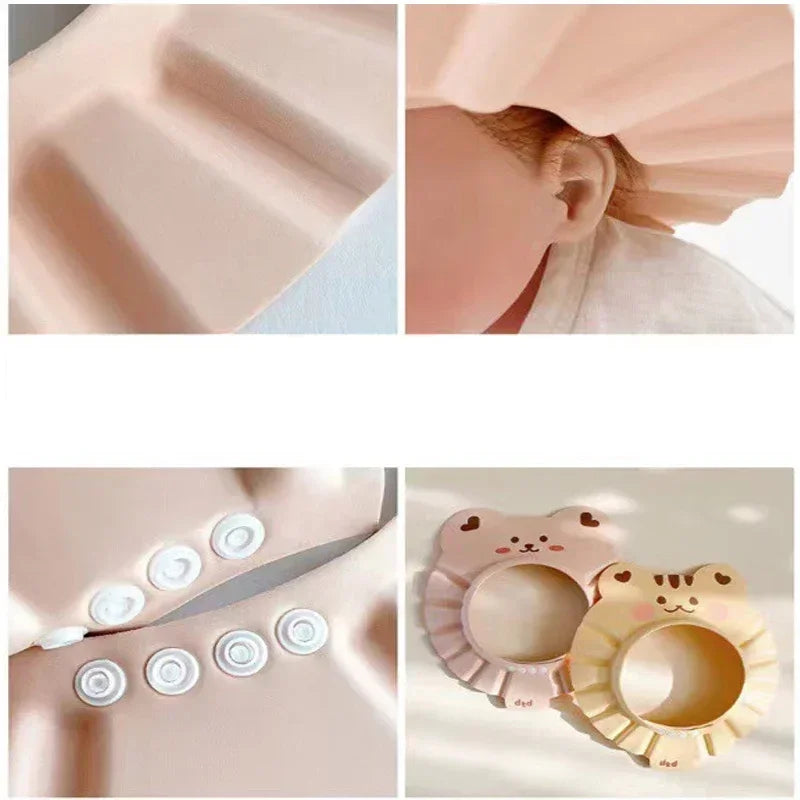 Lindo Gorro de Ducha de Oso Ajustable para Bebé, Orejas y Ojos Protegidos, Gorro Protector de Baño para Bebé, Suave Gorro para Lavar el Pelo del Bebé