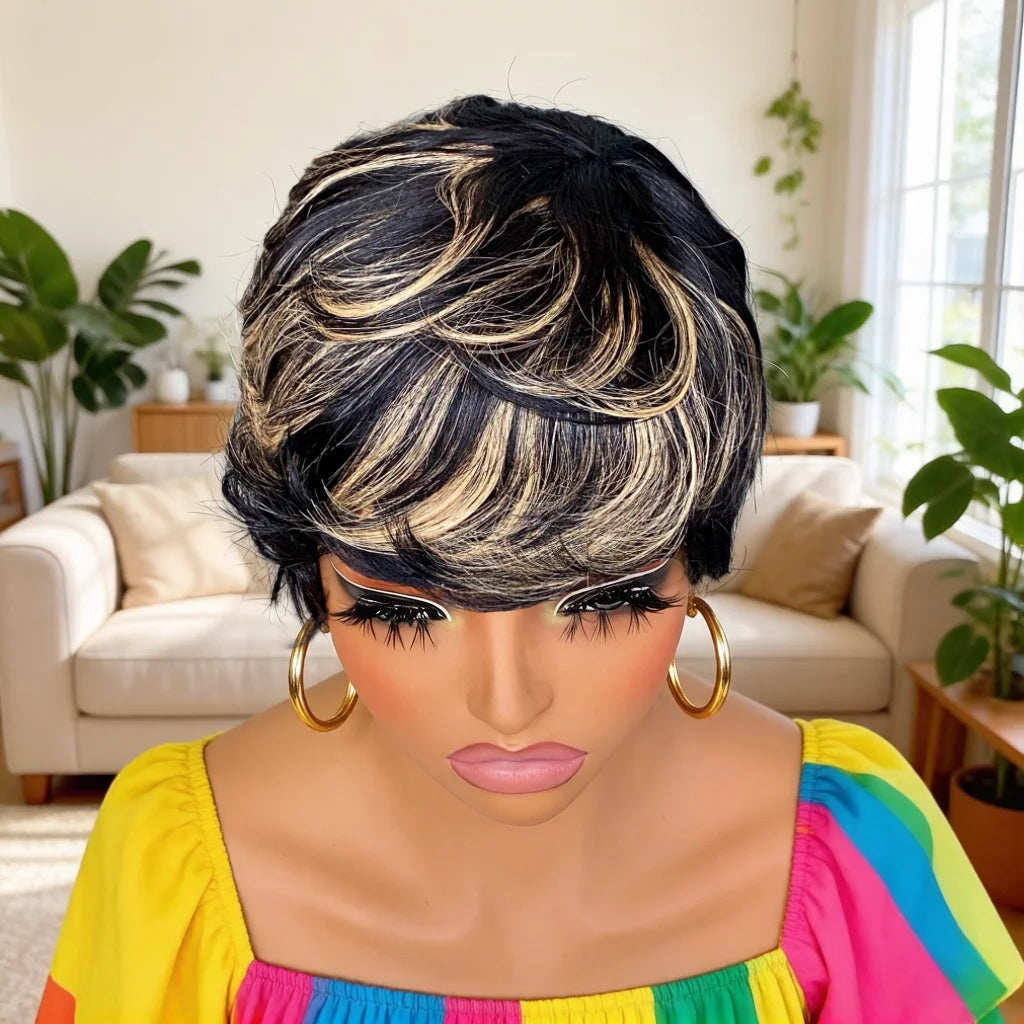 1b27 Color Body Wave Pixie Wig, Full Machine Made Human Hair Short Hair for Women, Stylish and Convenient Hairstyle Solution