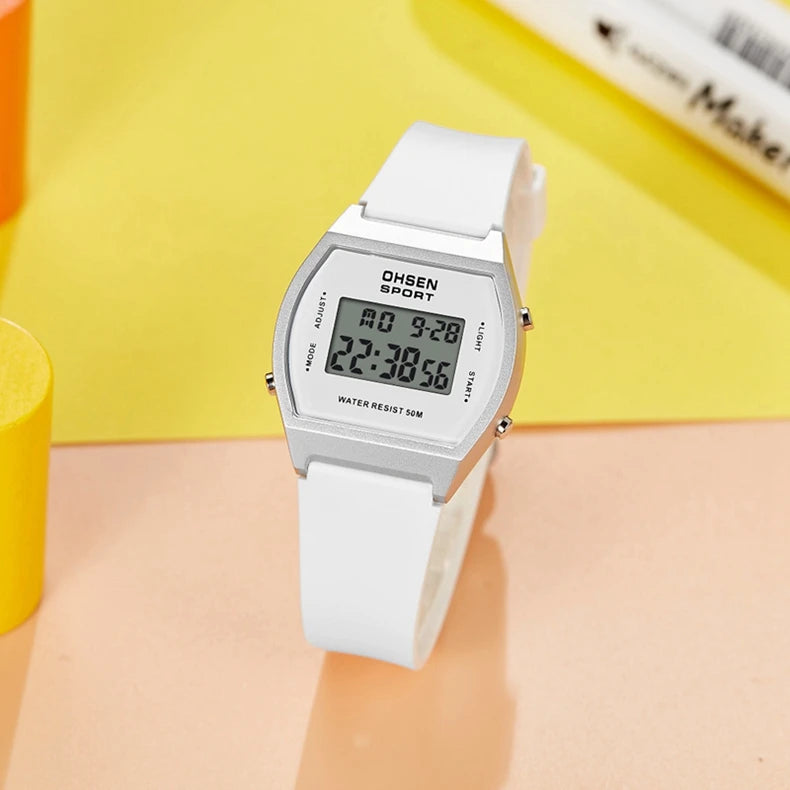 Reloj deportivo digital para mujer, resistente al agua, a la moda, blanco, para damas, reloj de pulsera electrónico para niños, relojes LED con alarma, regalos