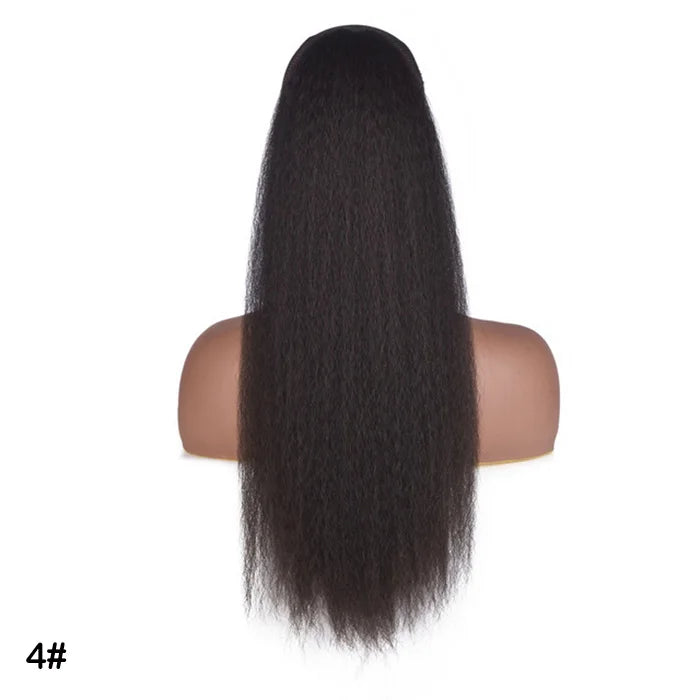 Synthetic Afro Ponytail Extension Long Yaki Curly Puff Kinky Wavy Soft Heat Resistant Black Hair for Women Daily Use