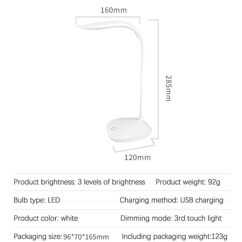 Lámpara de escritorio LED, recargable por USB, iluminación con protección ocular, luz nocturna para habitaciones, lámpara de lectura para estudiantes para mesita de noche de dormitorio