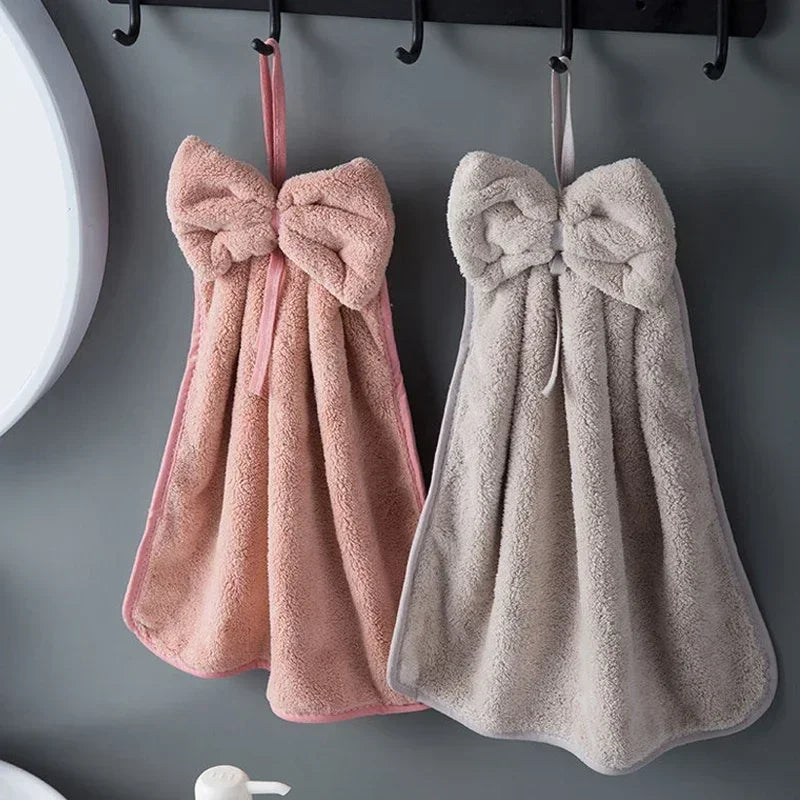 Toallas de mano con lazo para cocina, baño, de terciopelo coral, microfibra, suaves, de secado rápido, absorbentes, paños de limpieza, toalla de rizo para sauna en casa