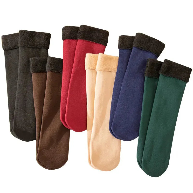 Harajuku Autumn Winter Warm Solid Women Sock Wool Thicken Thermal Socks Black Skin Seamless Snow Hosiery Velvet Home Floor Socks
