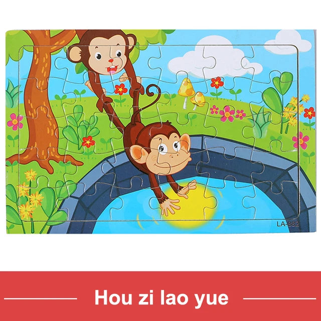 Economy 30piece Montessori 3D Puzzle Cartoon Animal Wooden Jigsaw Puzzle Board Game Educational Toys For Children Gifts