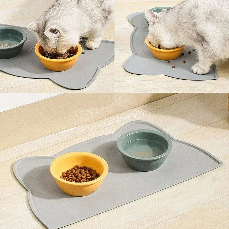 Set de table pour animaux de compagnie, tapis d'alimentation pour chats et chiens, étanche, anti-fuite, avec tapis en silicone antidérapant et facile à nettoyer