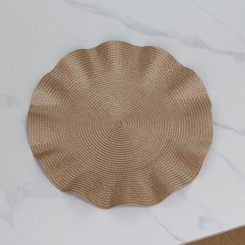 1 mantel individual redondo trenzado de 38 cm, lavable, resistente al calor y con bordes antiarrugas para decoración de mesa de cocina