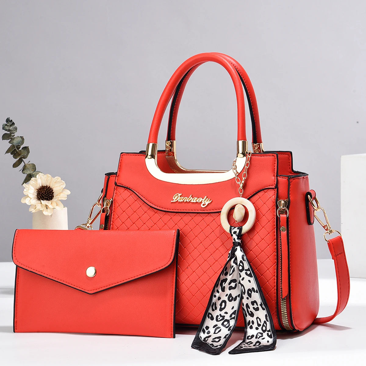 Black Woven Handbag & Clutch Set