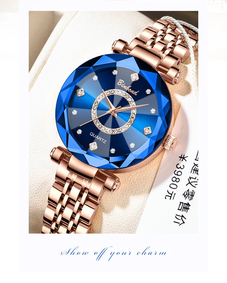 Reloj de Mujer de Lujo Ligero a la Moda con Diamantes, Reloj de Cuarzo Elegante Impermeable V005