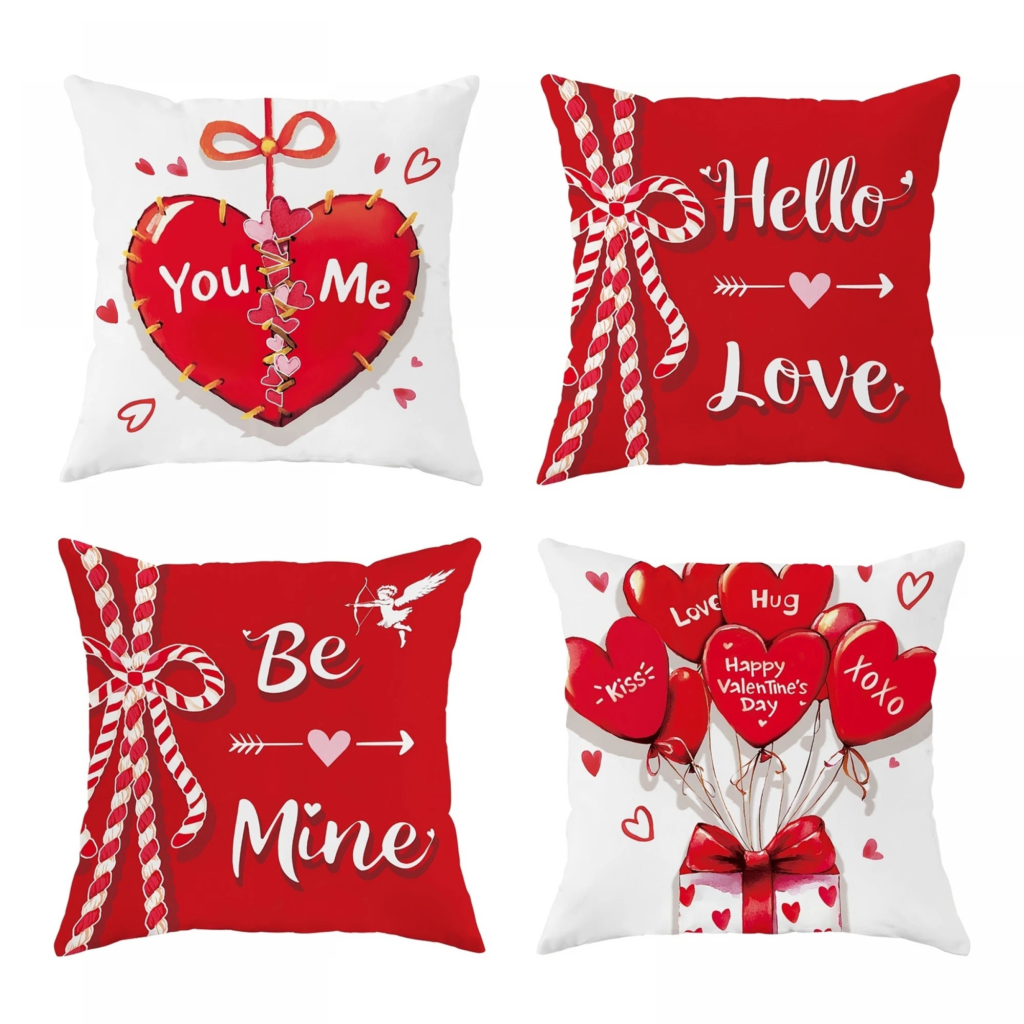 Juego de 4 fundas decorativas para cojines de San Valentín con estampado de corazón, para fiestas y decoración del hogar