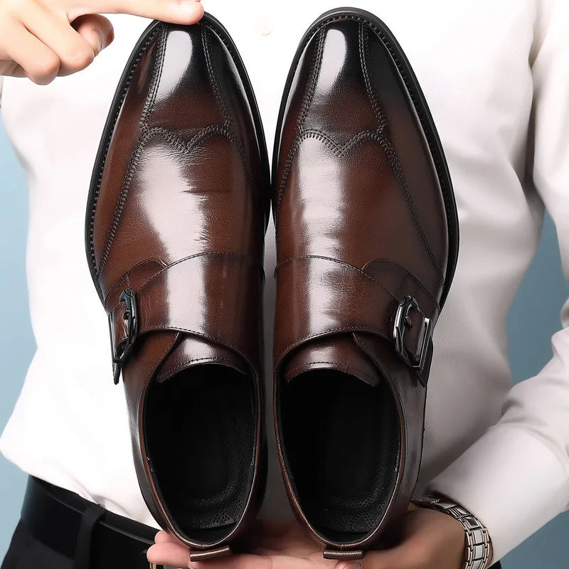 Zapatos de vestir de negocios para hombre con cierre, zapatos de cuero formales para hombre, calzado Oxford, mocasines Oxford de cuero de alta calidad para hombre
