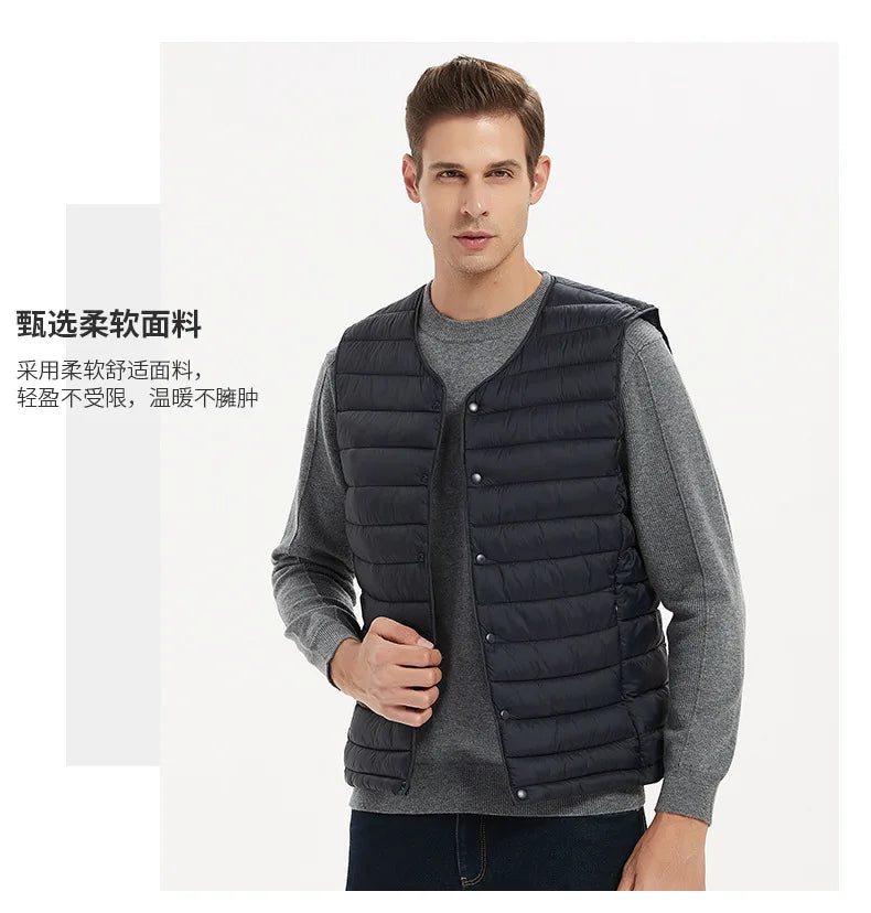 Men Vest Jacket Warm 2024 Autumn Winter Casual Sleeveless Coats Down Cotton Waistcoat Solid Color Male Buttons V-neck Outerwear