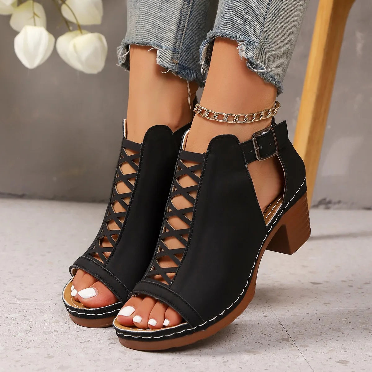 Sandales à talons épais pour femmes – Élégantes, confortables et parfaites pour l'été