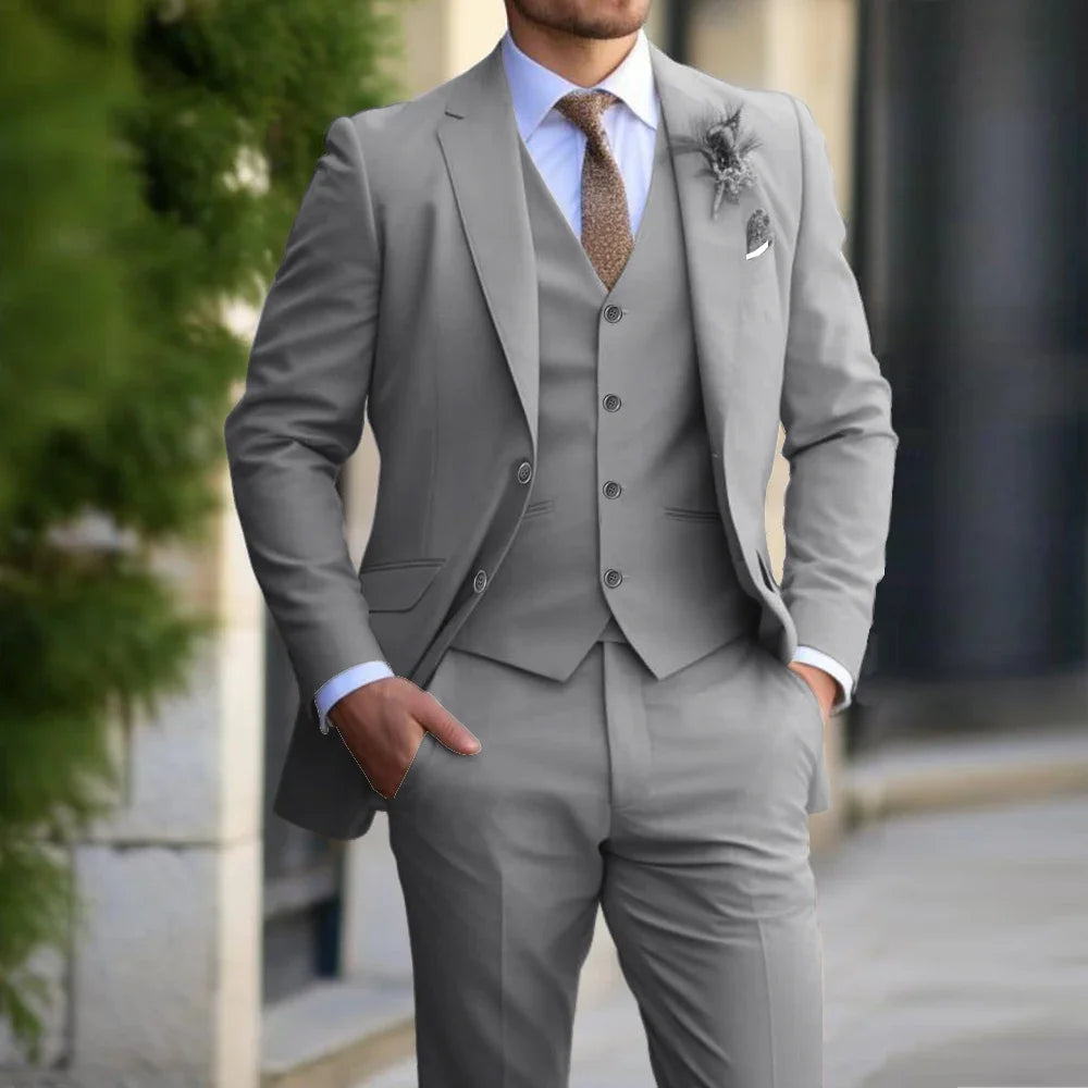 Traje Clásico para Hombre 3 Piezas de Moda Ajustado Blazer Chaleco Pantalones Conjunto Esmoquin Formal de Negocios para Boda Ropa Casual
