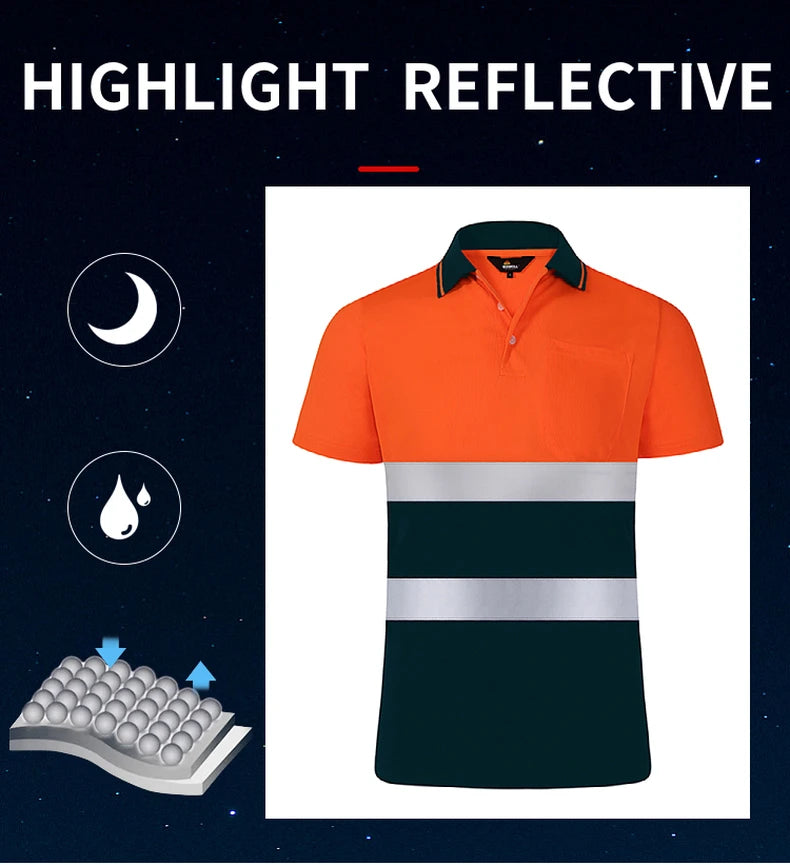 Synlighetsskjorter for arbeid Kortermet Pustende Tofarget Arbeidsklær Polo Reflekterende Uniform T-skjorte for menn Bygg