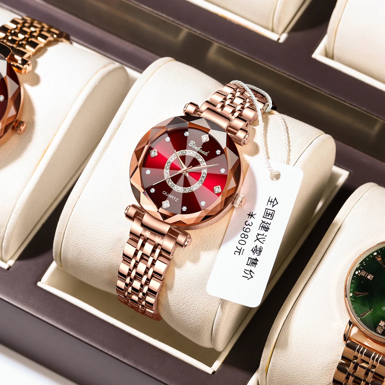 Reloj de Mujer de Lujo Ligero a la Moda con Diamantes, Reloj de Cuarzo Elegante Impermeable V005