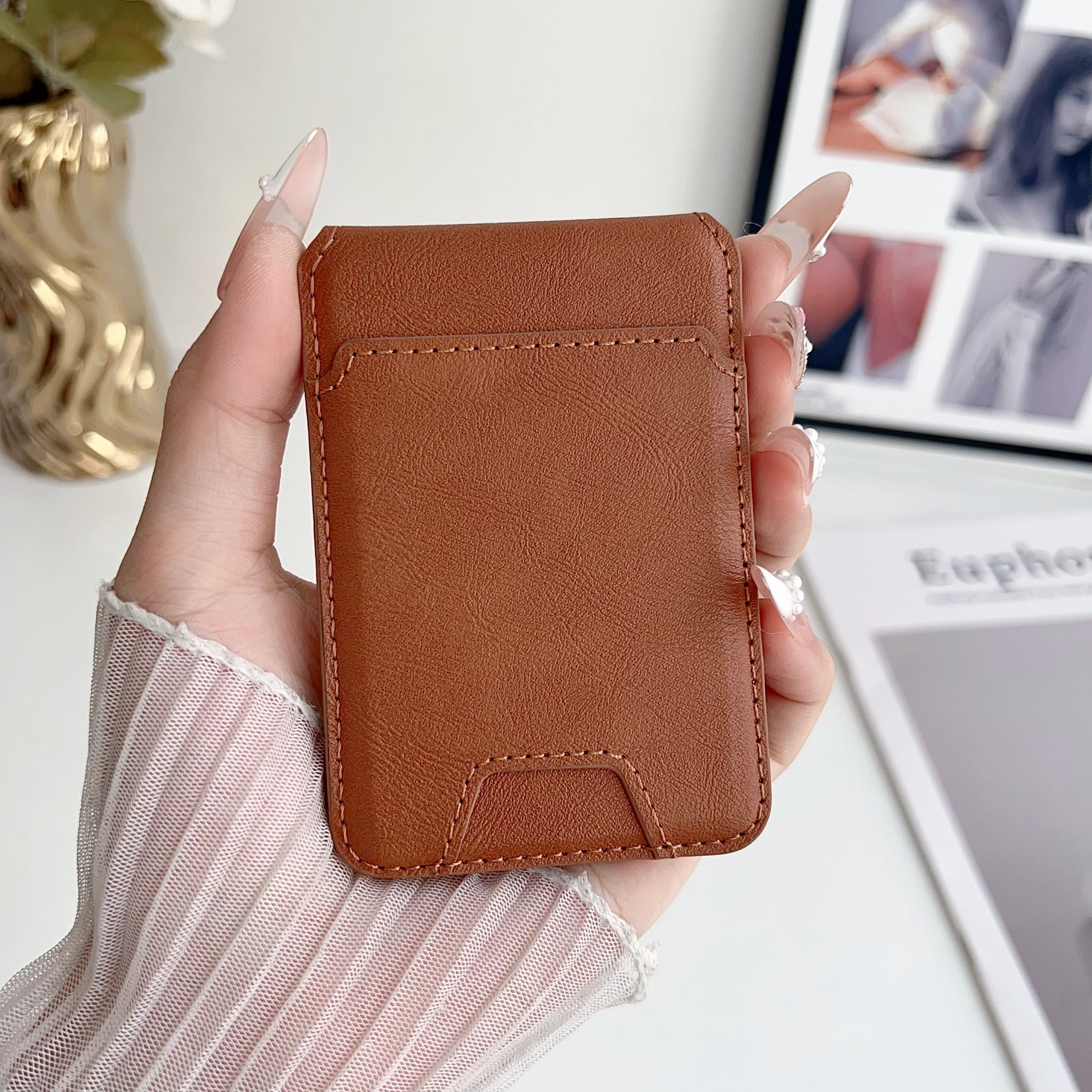 For Magsafe Magnetic Pu Leather Wallet Stand Credit Card Holder for Iphone 16 15 14 13 12 Pro Max Card Holder Phone Bag Cover