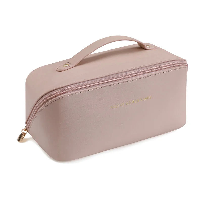 Bolsa de maquillaje PU a la moda y práctica, bolsa de almacenamiento de viaje, neceser de gran capacidad, bolsa de maquillaje con almohadilla de belleza para apoyar la mano