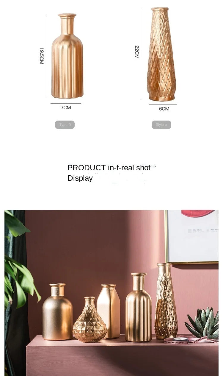 Modern Living Room Glass Vase Desktop Flower Vases For Homes Arrangement Container Decorations Bedroom Gold Decor